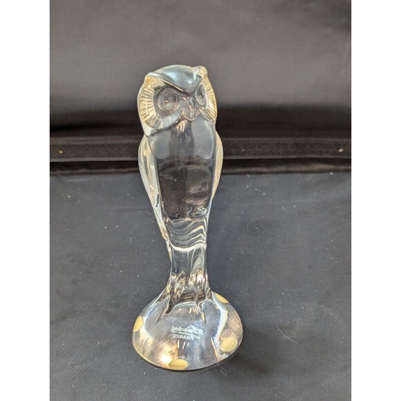 Vintage Sevres France Art Crystal Glass Owl Sculpture 6 1/2"